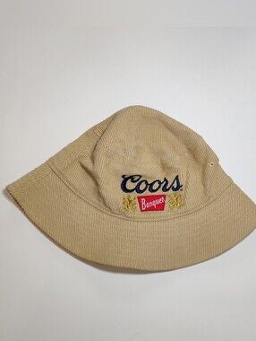 Coors Banquet Beer Bucket Hat Corduroy Embroidered Logo Beige Tan Sun One Size